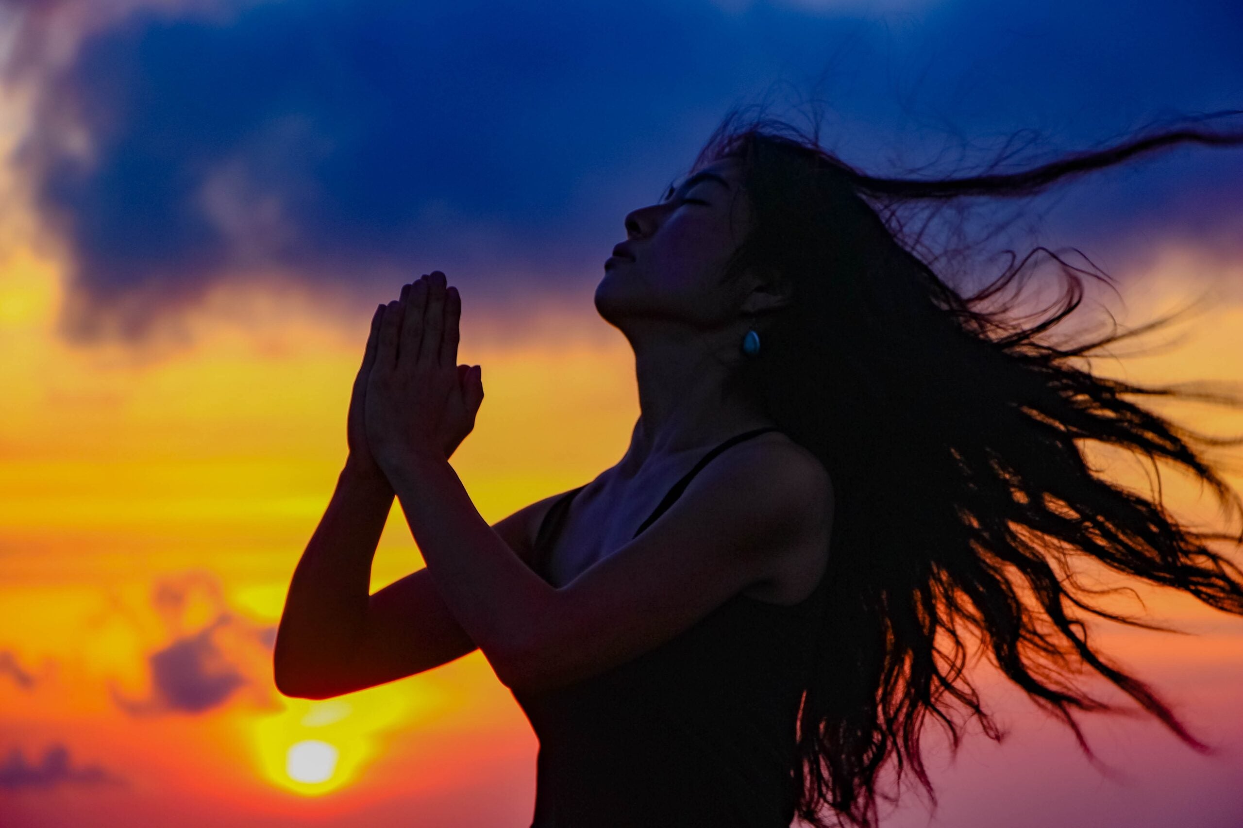 summer sunset woman meditating